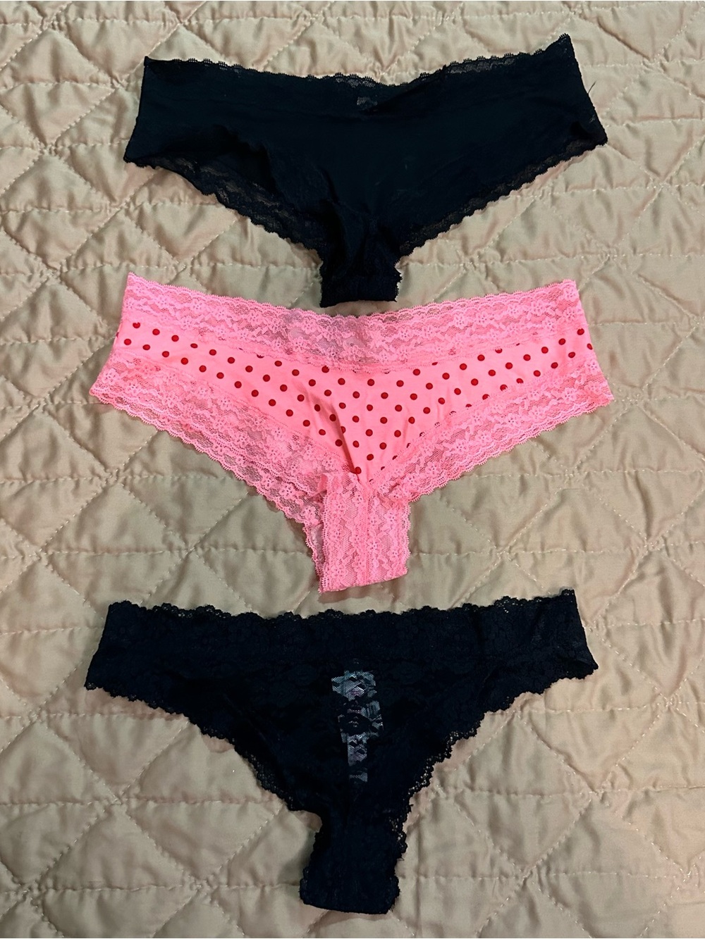 Victoria's Secret Lace Hipster Panty Trio - Black & Hot Pink